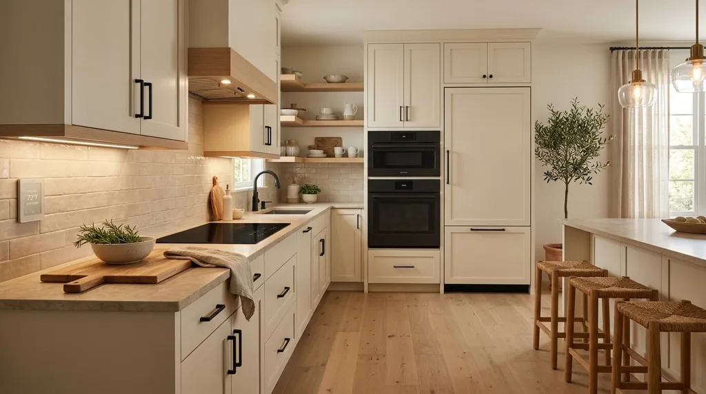 Modern smart kitchen with integrated technology and lighting