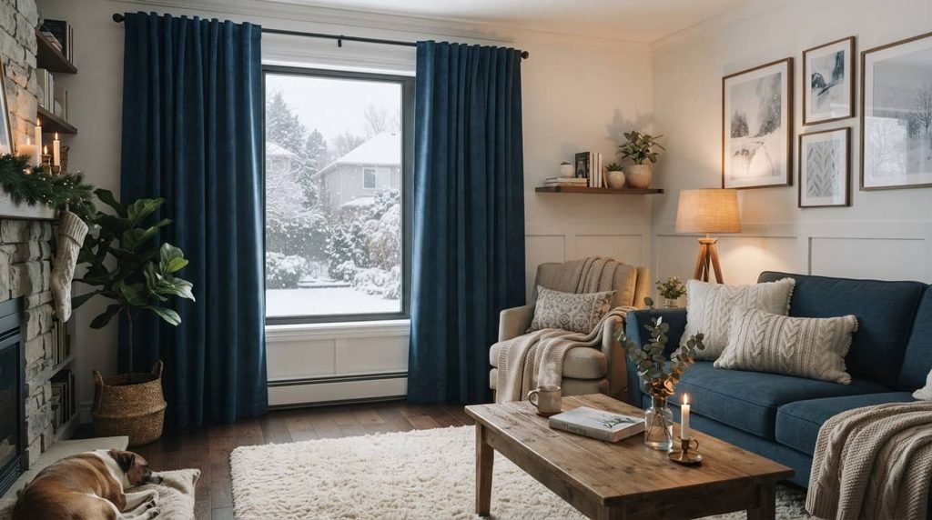 Insulated curtains helping reduce window drafts