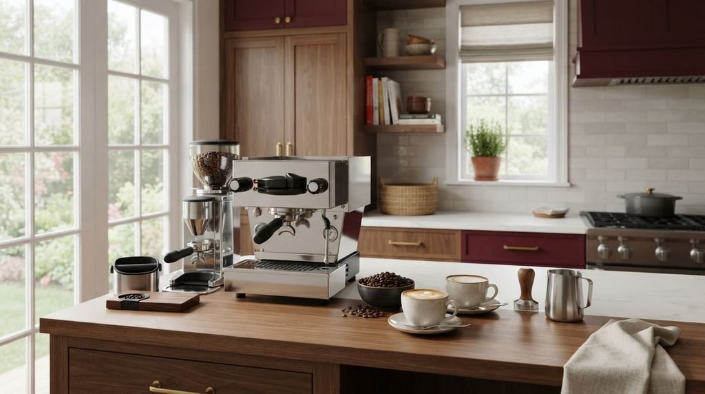 KitchenAid coffee and espresso appliances on a modern kitchen countertop