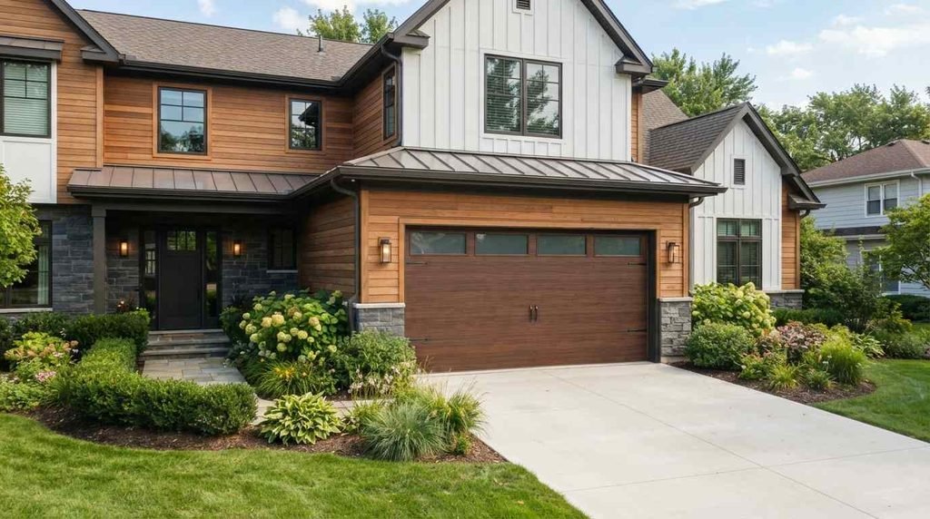 Professional technician installing garage door tracks and panels