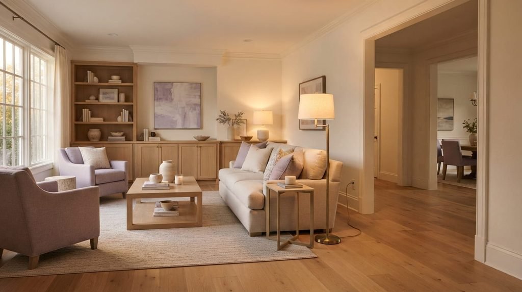 Proper floor lamp placement with a clear living room walkway