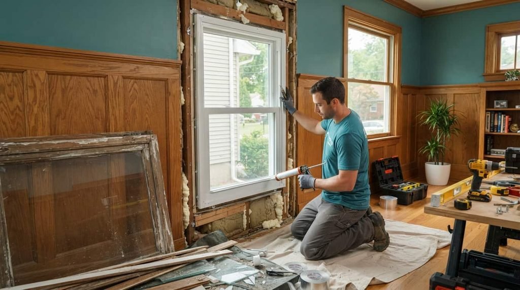 Replacing an old drafty window with an energy-efficient window