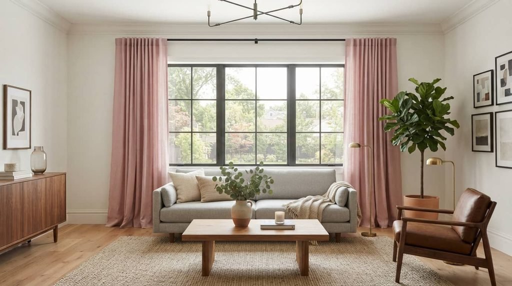 floor-length curtains correctly positioned around a window