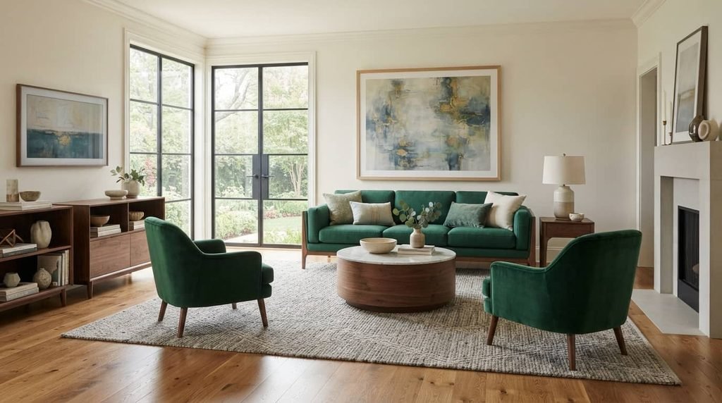 Balanced furniture scale and proportion in a living room