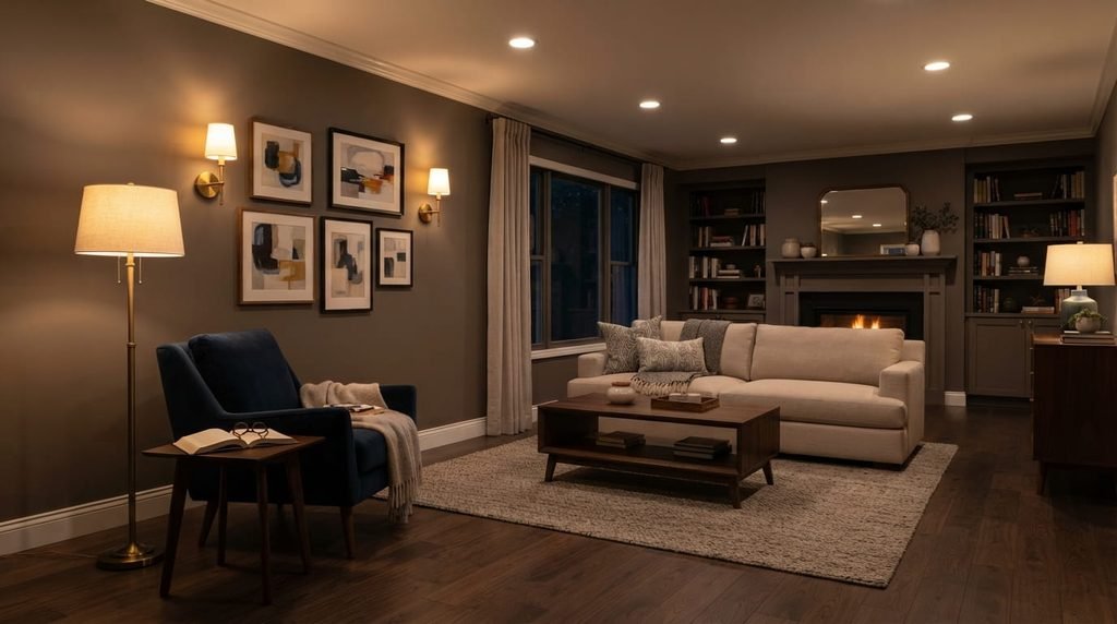 Layered home lighting with ambient task and accent lighting