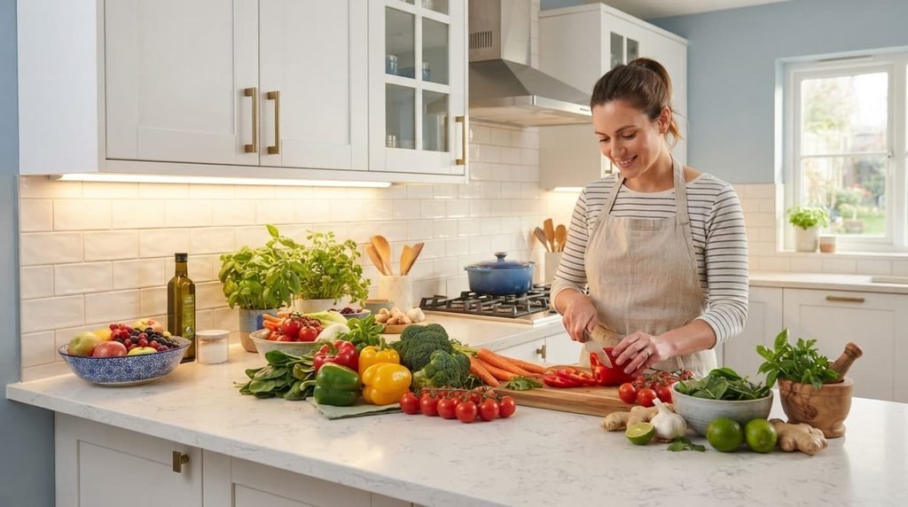 high CRI kitchen lighting showing accurate food colors